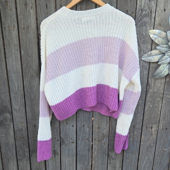 Moon & Madison Striped Purple and White Women's Sweater - Picture 3 of 4